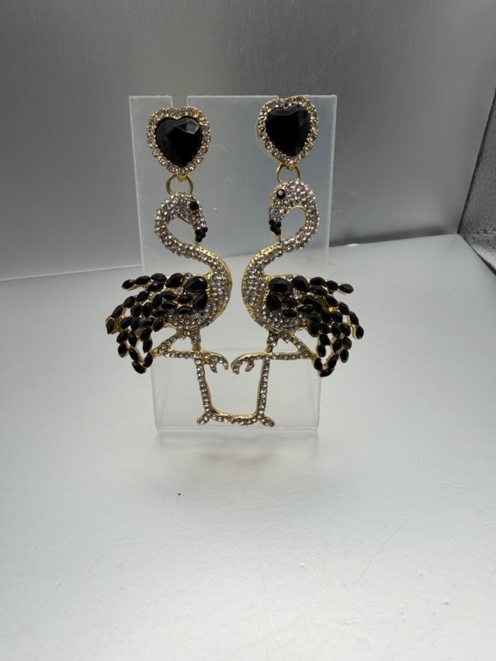 Rhinestone flamingo earrings